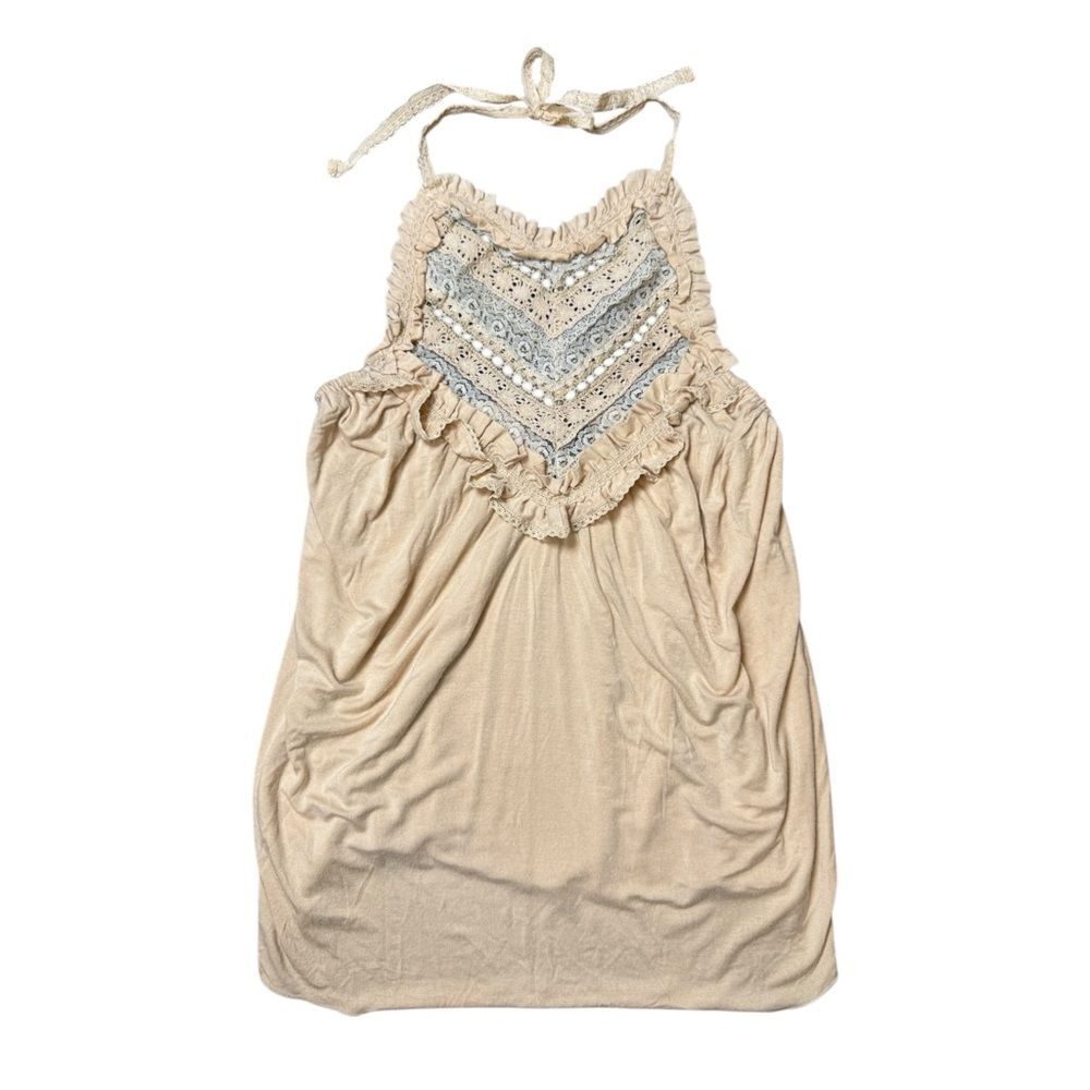 Y2K Arden B Nude Lace Ruffle Halter Top Size Medium - Picture 3 of 7